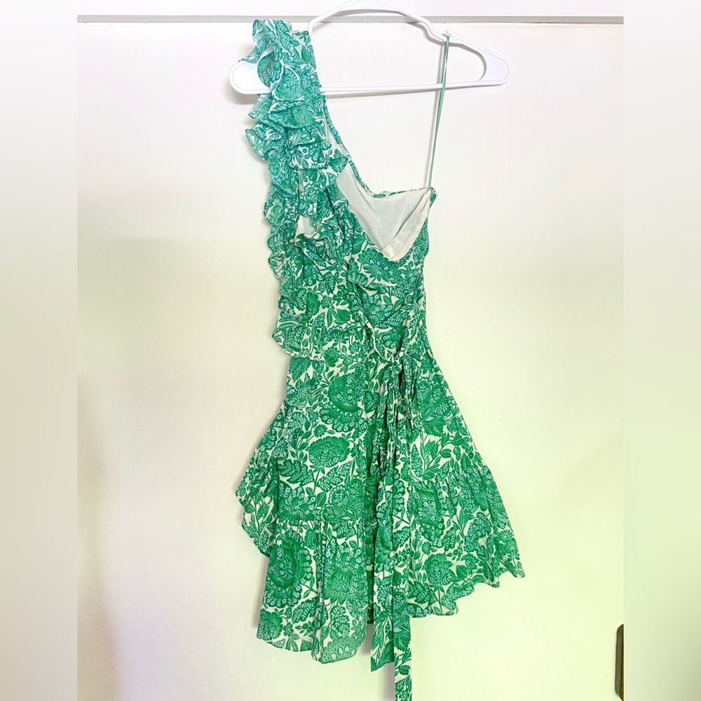 Green One Shoulder Ruffle Dress - Picture 3 of 7